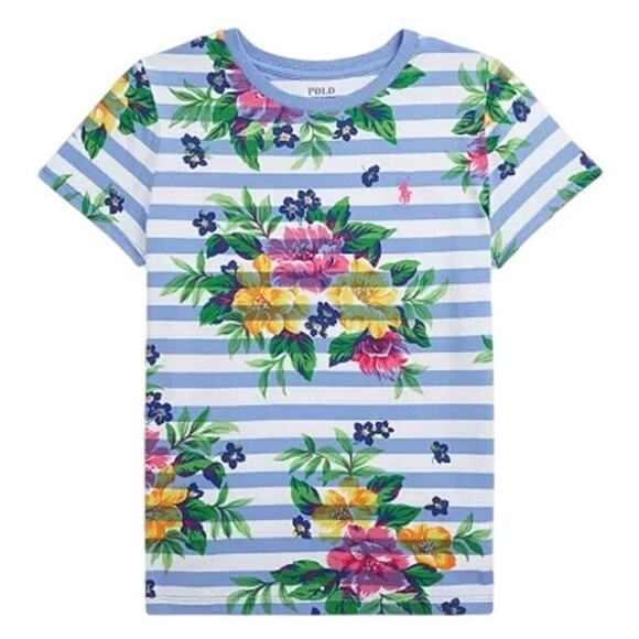 Polo Ralph Lauren Big Girls Striped Floral Cotton Jersey T-shirt 3T 96 - Picture 2 of 3